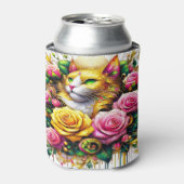 Feline temidden van een levendige bloemenbloei blikjeskoeler (Blikje Voorkant)