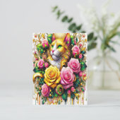Feline temidden van een levendige bloemenbloei briefkaart (Staand voorkant)
