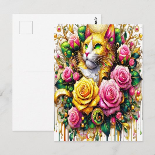 Feline temidden van een levendige bloemenbloei briefkaart (Voorkant / Achterkant)