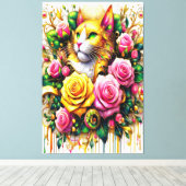 Feline temidden van een levendige bloemenbloei canvas afdruk (Insitu (Houten vloer))