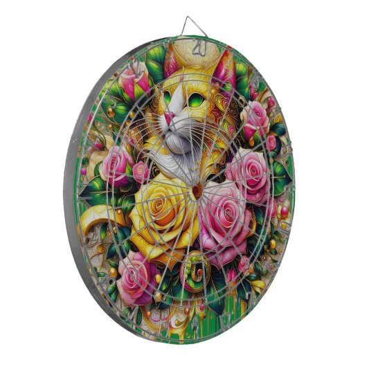 Feline temidden van een levendige bloemenbloei dartbord (Voorkant Links)