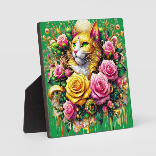 Feline temidden van een levendige bloemenbloei fotoplaat (Voorkant)