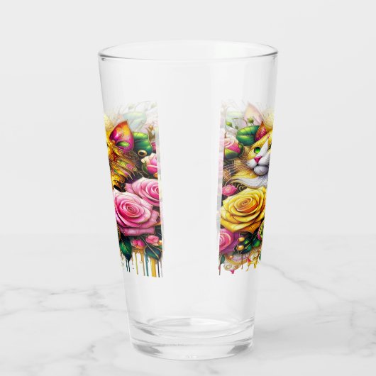 Feline temidden van een levendige bloemenbloei glas (Rechts)