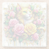 Feline temidden van een levendige bloemenbloei glazen onderzetter (Achterkant)