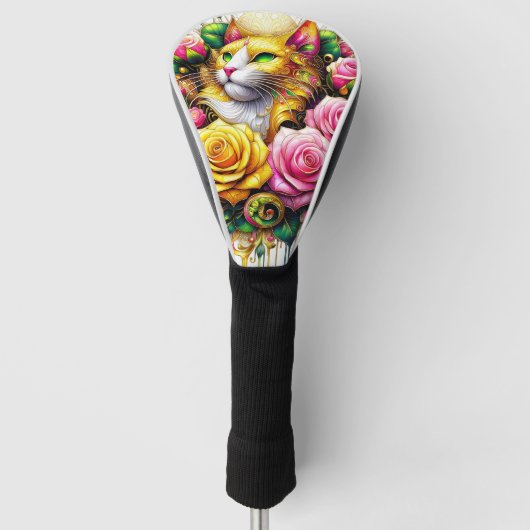 Feline temidden van een levendige bloemenbloei golfheadcover (Voorkant)