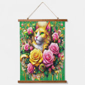 Feline temidden van een levendige bloemenbloei hangend wandkleed (Voorkant)