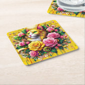 Feline temidden van een levendige bloemenbloei kartonnen onderzetters (Schuin)