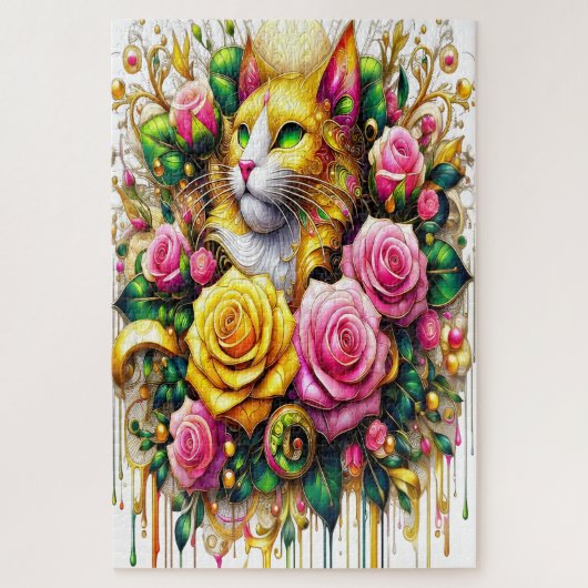 Feline temidden van een levendige bloemenbloei legpuzzel (Verticaal)