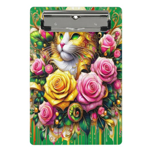 Feline temidden van een levendige bloemenbloei mini klembord (Voorkant)