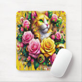 Feline temidden van een levendige bloemenbloei muismat (Met muis)