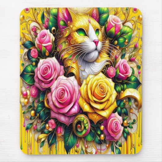 Feline temidden van een levendige bloemenbloei muismat (Voorkant)