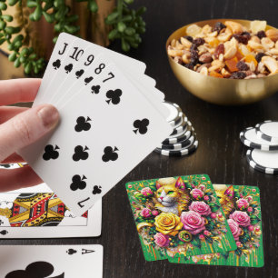 Feline temidden van een levendige bloemenbloei pokerkaarten