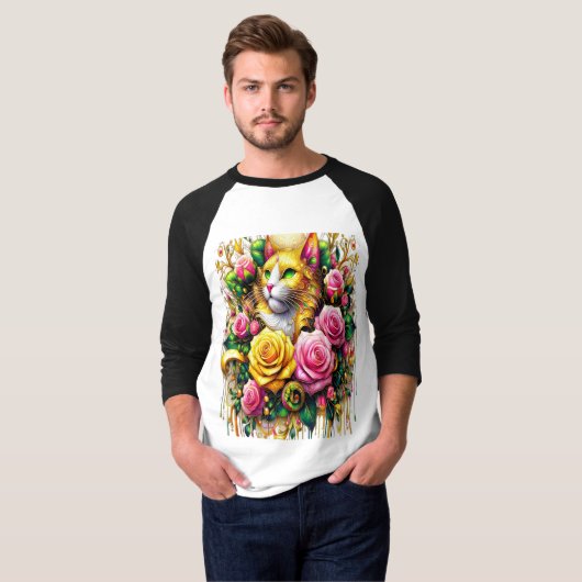 Feline temidden van een levendige bloemenbloei t-shirt (Voorkant volledig)