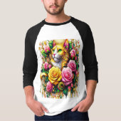 Feline temidden van een levendige bloemenbloei t-shirt (Voorkant)