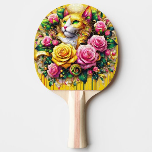 Feline temidden van een levendige bloemenbloei tafeltennisbatje (Voorkant)