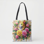 Feline temidden van een levendige bloemenbloei tote bag (Voorkant)