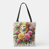 Feline temidden van een levendige bloemenbloei tote bag (Achterkant)