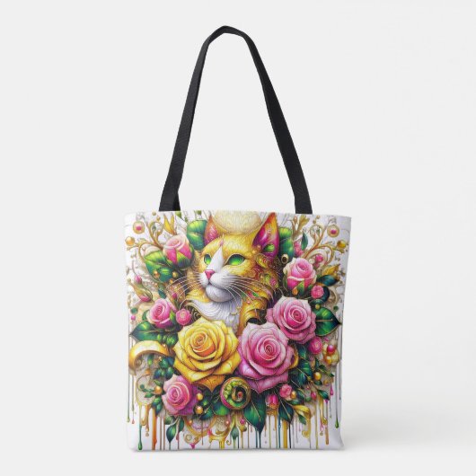 Feline temidden van een levendige bloemenbloei tote bag (Achterkant)