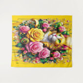 Feline temidden van een levendige bloemenbloei wandkleed (Voorkant (horizontaal))