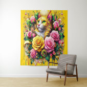 Feline temidden van een levendige bloemenbloei wandkleed (In situ)