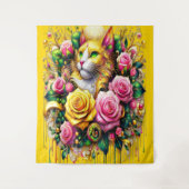 Feline temidden van een levendige bloemenbloei wandkleed (Voorkant)