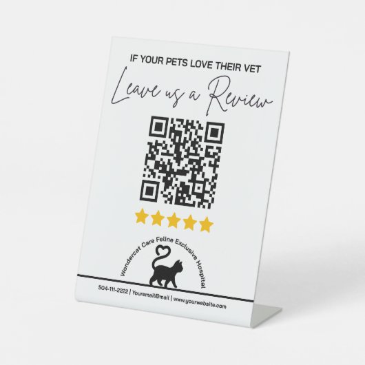 Feline Veterinary Clinic QR Code Review Aanvraag Reclamebord Met Voetstuk (Voorkant)