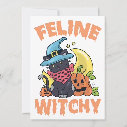 Feline Witchy Funny Spooky Halloween Cat Kitten Kaart (Voorkant)