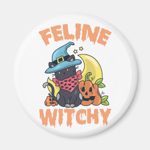 Feline Witchy Funny Spooky Halloween Cat Kitten Magneet