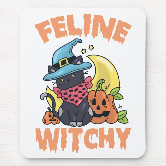 Feline Witchy Funny Spooky Halloween Cat Kitten Muismat (Voorkant)
