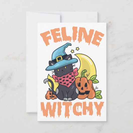 Feline Witchy Funny Spooky Halloween Cat Kitten Save The Date (Voorkant)