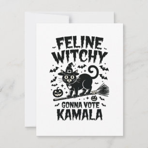 Feline Witchy gaat Kamala Halloween stemmen Notitiekaartje
