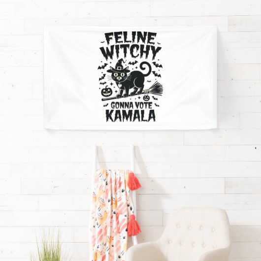 Feline Witchy gaat Kamala Halloween stemmen Spandoek (Insitu)