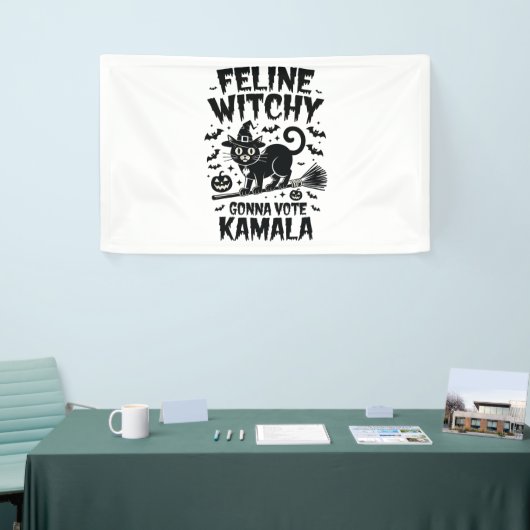 Feline Witchy gaat Kamala Halloween stemmen Spandoek (Beurs)