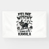 Feline Witchy gaat Kamala Halloween stemmen Spandoek (Horizontaal)