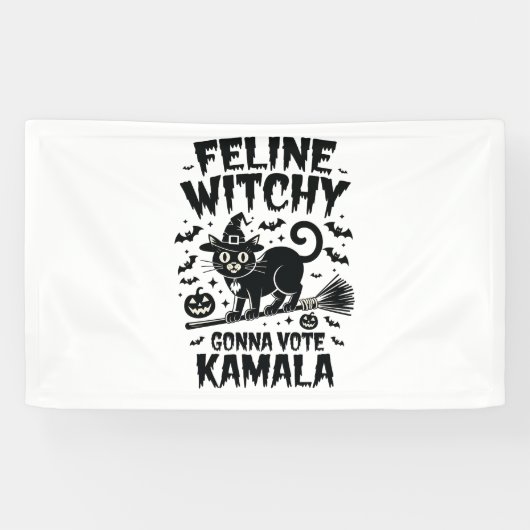 Feline Witchy gaat Kamala Halloween stemmen Spandoek (Horizontaal)