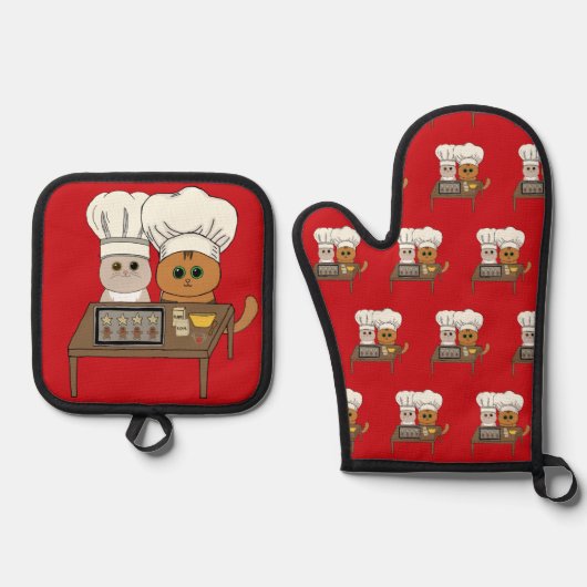 Feline Xmas Cookies Ovenwant & Pannenlap Set (Voorkant)