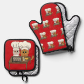 Feline Xmas Cookies Ovenwant & Pannenlap Set (Voorkant / Achterkant)