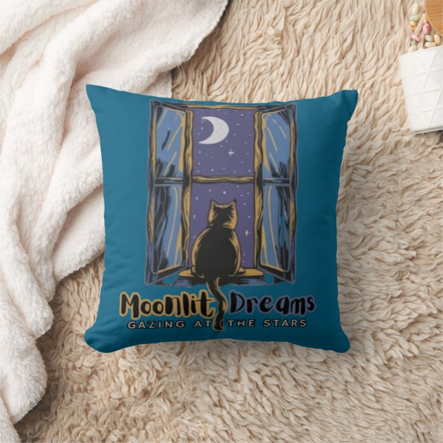 Feline: Zwarte kat in een magische nacht Kussen (Deken)