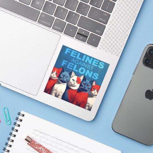 Felines Against Felons Sticker (Laptop met iPhone)