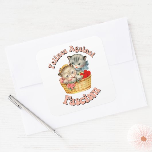 Felines tegen fascisme vierkante sticker (Envelop)