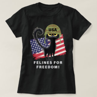 FELINES VOOR VRIJHEID, Patriottische kat in legerh T-shirt