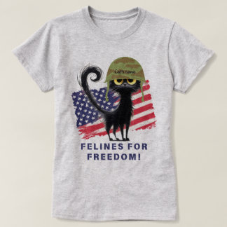 FELINES VOOR VRIJHEID, Patriottische kat in legerh T-shirt