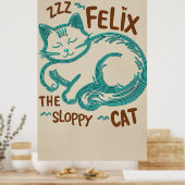 Felix de slordige kat - Line Art Illustration Poster (Keuken)