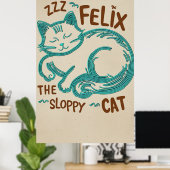 Felix de slordige kat - Line Art Illustration Poster (Thuiskantoor)