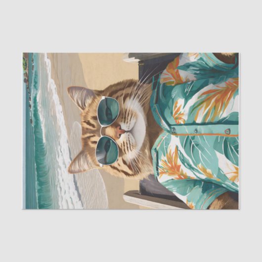 Felix Kicking Back, Maine Coon op het Strand Tissuepapier (Voorkant)