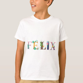 FÉLIX naam kunst met bloemen geborduurd T-shirt