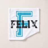 Felix-naam: sportmonogram blauw wit bad handdoek (Wasdoekje)
