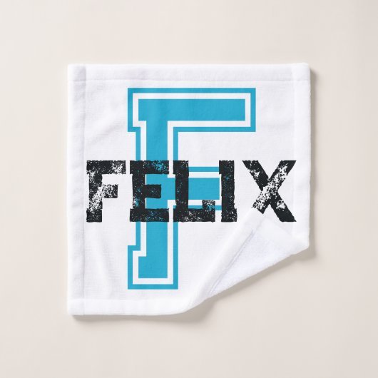 Felix-naam: sportmonogram blauw wit bad handdoek (Wasdoekje)