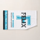 Felix-naam: sportmonogram blauw wit bad handdoek (Handdoek)