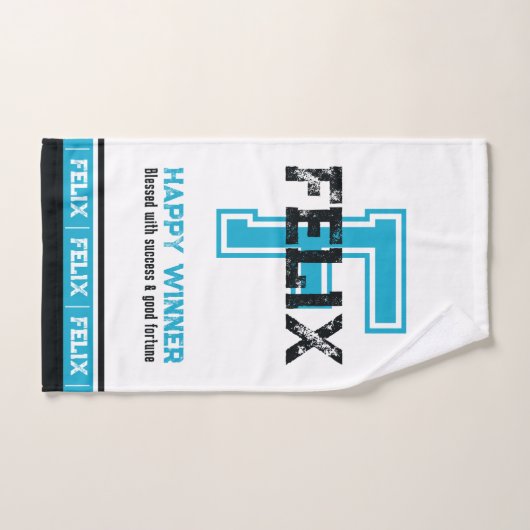 Felix-naam: sportmonogram blauw wit bad handdoek (Handdoek)
